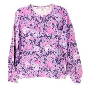 Sundry Mod Floral Sweatshirt Crew Neck Bright Orchid Purple Womens Size 2 NWT